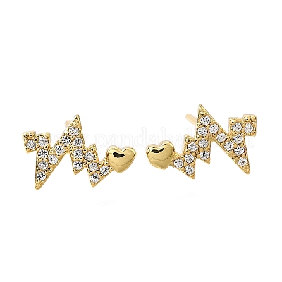 Серьги-гвоздики Heartbeat из латуни с микропаве из прозрачных кубических цирконий EJEW-G433-06G-1