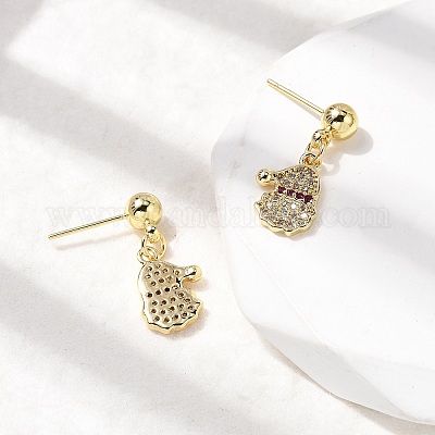 Рождественские серьги-гвоздики с подвесками из латуни с микропаве из кубических цирконий EJEW-L306-01G-02-1