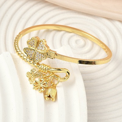 Браслеты-манжеты с прозрачным кубическим цирконием из латуни с микропаве BJEW-F513-04G-1