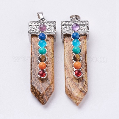 Естественная картина яшмы с синтетической и натуральной смешанной каменной чакры большие подвески G-E415-A14-1