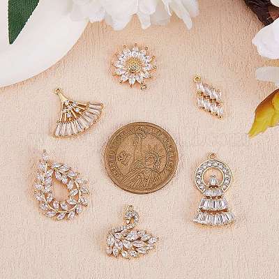 6шт 6 стиля латунные микропаве прозрачные подвески с кубическим цирконием KK-SZ0005-43-1