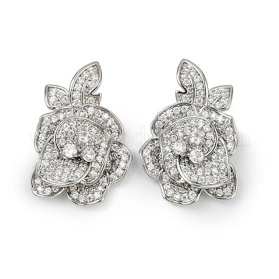 Серьги-гвоздики из латуни с микро-паве и прозрачным фианитом EJEW-K308-08P-1