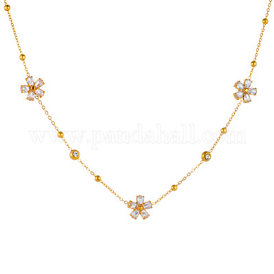 Наборы цепочек и серег-гвоздиков из нержавеющей стали с прозрачными кубическими цирконами и цветочным узором FS-WG6648A-01-1