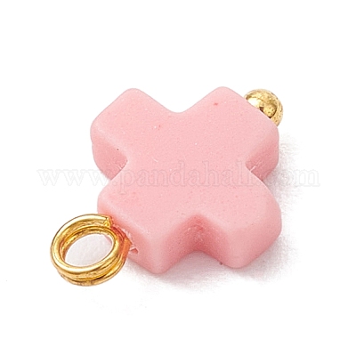 Подвески-крестики синтетического коралла розового цвета PALLOY-JF04223-01-1