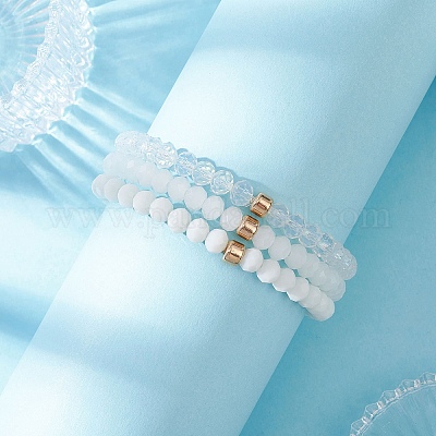 3 шт. браслеты-рондели из граненых бусин-подделок из непрозрачного стекла и искусственного нефрита для женщин BJEW-JB12563-07-1