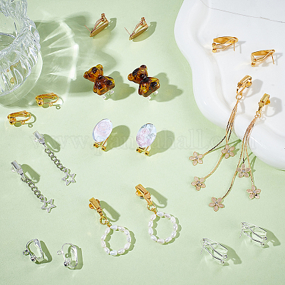 30 шт. 5 стиля фурнитуры для сережек-клипс из латуни FIND-GA0007-08-1