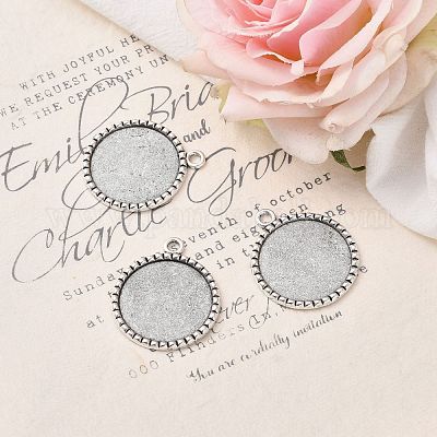 Тибетский стиль старинное серебро литые плоские круглые сеттинги подвеска кабошон TIBEP-M022-38AS-1