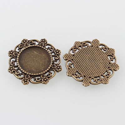 Старинные филигрань обертывание сплава плоские круглые сеттинги кабошон PALLOY-N0088-65AB-NF-1