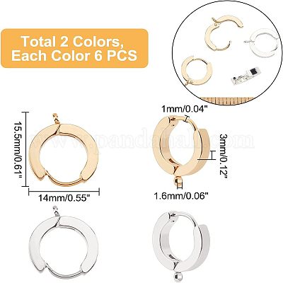 12 шт. 2 цвета 201 нержавеющая сталь серьги-кольца Huggie Hoop фурнитура STAS-UN0028-58-1