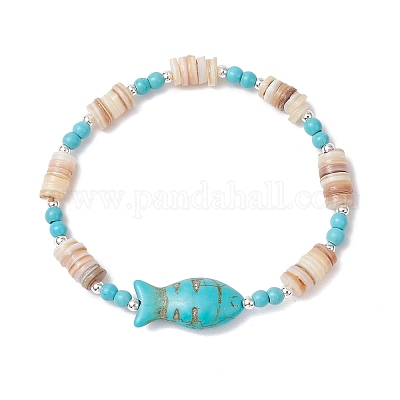 Эластичные браслеты из бисера из натуральной пресноводной раковины BJEW-JB11804-03-1