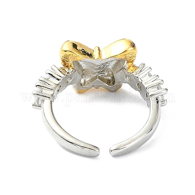 Стойка покрытие латунь микро паве кубический цирконий открытые манжеты кольца RJEW-C076-07C-G-1