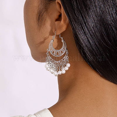 Серьги-люстры с круглыми кисточками из сплава и железа в богемном стиле FS-WGEBDA7-03-1