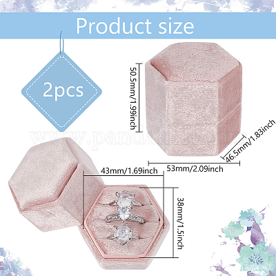 Шестиугольные бархатные коробки для колец с 3 слотом AJEW-WH0471-26B-1