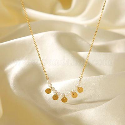 Элегантные женские ожерелья-диски из нержавеющей стали с бусинами из искусственного жемчуга CZ7605-1