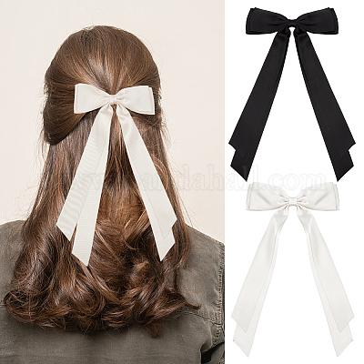 Заколки для волос из кожи аллигатора с большим бантом из полиэстера AJEW-CP0008-42B-04-1