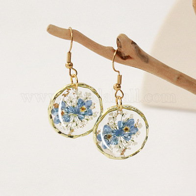 Серьги-подвески из сплава эпоксидной смолы с засушенными цветами FS-WGABF6D-07-1