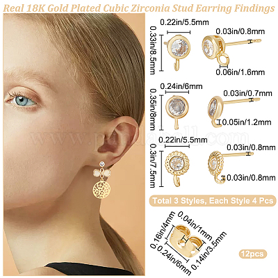 12 шт. 3 стиля плоские круглые латунные микропрозрачные кубические циркониевые серьги-гвоздики KK-BBC0012-71-1