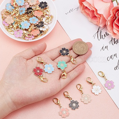 50pcs Cherry Blossom Enamel Flower Charms