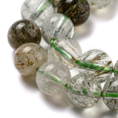 Нити бусин из натурального зеленого рутилированного кварца G-A219-A03-03-1