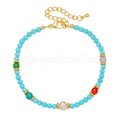 Женские браслеты из круглой синтетической бирюзы JT3894-1-1