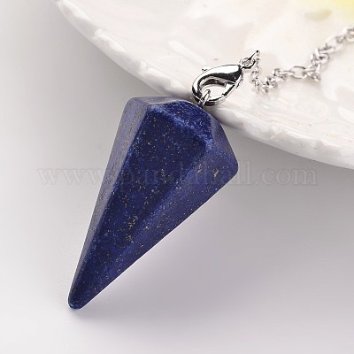 Маятники из латуни платинового цвета из смеси натуральных и синтетических камней с шестигранным наконечником MAK-M015-01-1