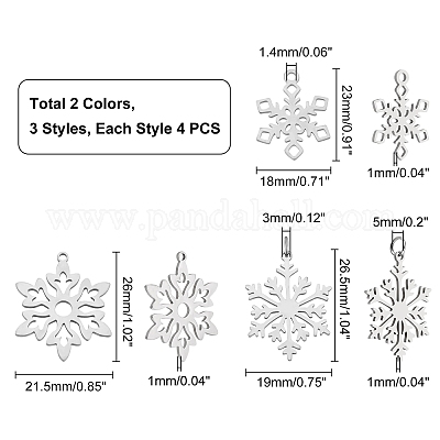 24 шт. 3 подвески в виде снежинок из нержавеющей стали 201 STAS-DC0004-17-1