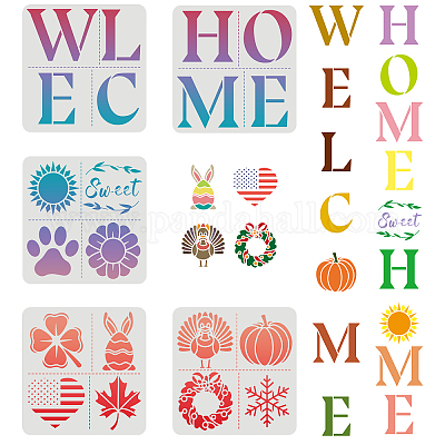 FINGERINSPIRE 5 pcs Welcome Stencil 30x30cm Reusable Home Stencil for  Holiday Decoration Welcome Home Alphabet Stencil for Painting on Wood,  Paper