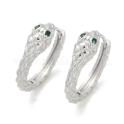 Серьги-кольца из латуни с зеленым кубическим цирконием EJEW-Q016-12P-1