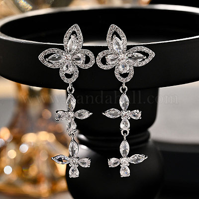 Серьги-гвоздики из латуни с прозрачным кубическим цирконием FS-WG3FB92-01-1