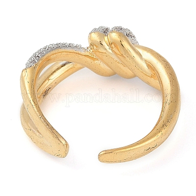 Открытое кольцо-манжета с узлом из латуни с микропаве из прозрачных кубических цирконий для женщин RJEW-Q819-10G-1