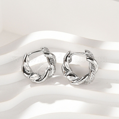 Серьги-кольца из латуни с прозрачным фианитом EJEW-Q014-29P-1