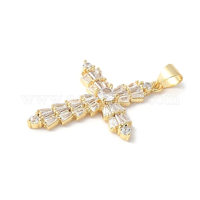 Латунные микро проложить кубического циркония крест подвески ZIRC-I071-04G-02-1