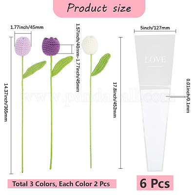 6шт 3 цвета полиэстер вязаный искусственный цветок тюльпана AJEW-CY0001-18-1