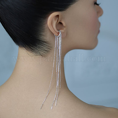 Серьги-каффы с кисточками из стерлингового серебра WH4676-1