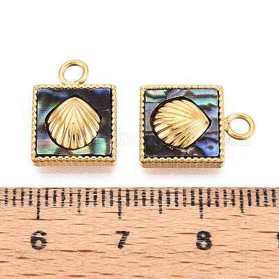 Квадрат из натуральной ракушки пауа из нержавеющей стали 304 с подвесками в форме ракушки STAS-N112-23B-G-1