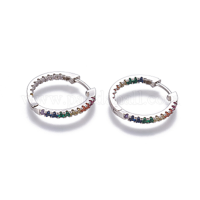 Латунные кубических серьги циркония обруч EJEW-O092-09P-1