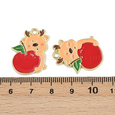 Подвески из сплава и эмали с изображением рождественских оленей ENAM-D304-01E-G-1