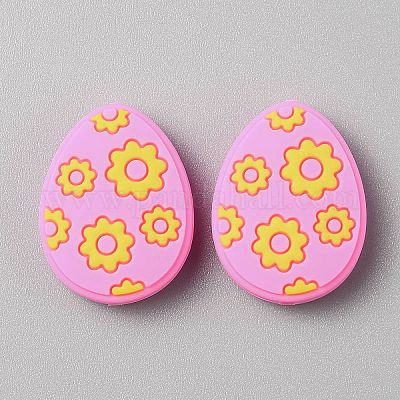 Пасхальное яйцо с цветочным узором пищевые экологически чистые силиконовые бусины SIL-CJC0007-11A-1