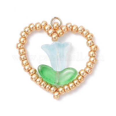 Подвески в виде сердечек и цветов из стеклянного бисера Miyuki PALLOY-MZ01079-01-1