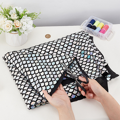 Эластичная ткань из полиэстера с рисунком рыбьей чешуи DIY-WH0580-08B-1