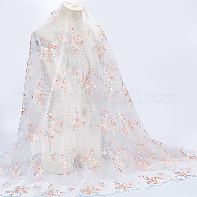 Полиэстер кружевная ткань с цветочным узором DIY-WH0061-021C-1