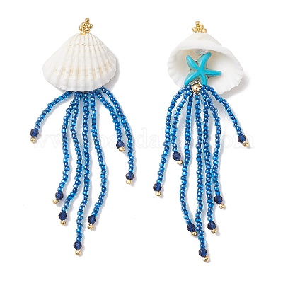 Большие подвески в виде медуз из смешанных драгоценных камней и стеклянных бусин в виде морских звезд PALLOY-MZ00870-1