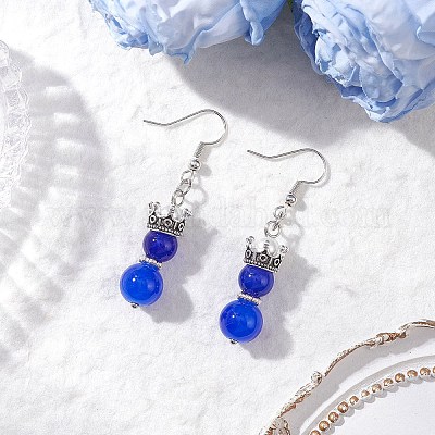 Серьги с подвесками из искусственного нефритового стекла с росписью в запекании EJEW-JE06619-01-1