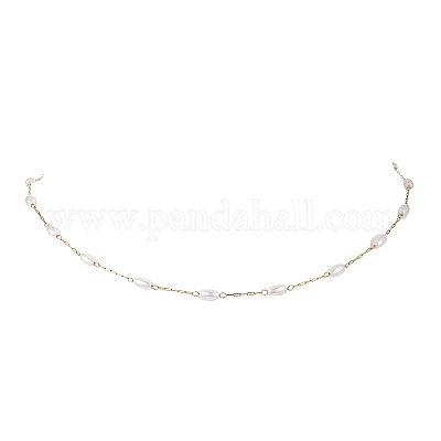 Ожерелья ручной работы из хирургической нержавеющей стали 316 и рисового пластика с жемчужными звеньями NJEW-JN05532-1