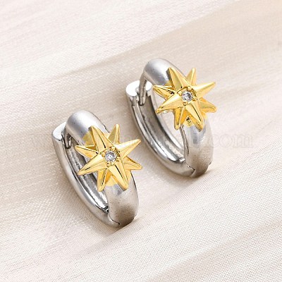 Латунные серьги-кольца из прозрачного кубического циркония EJEW-H158-19A-GP-1