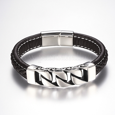 Мужские плетеный PU кожаный шнур браслеты BJEW-H559-08-1