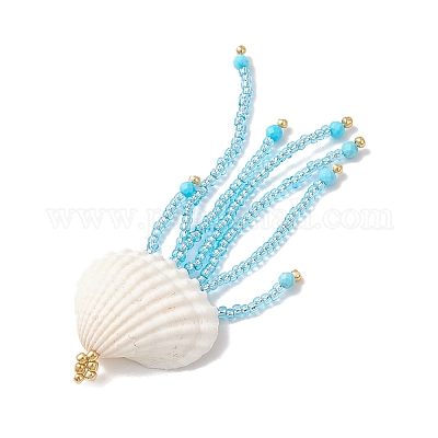 Большие подвески в виде медуз из натурального магнезита и синтетической бирюзы в виде морских звезд и стеклянных бусин PALLOY-MZ00870-03-1