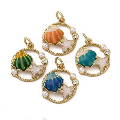 Подвески из латуни с кубическим цирконием и искусственным жемчугом из АБС-пластика KK-S525-05G-1