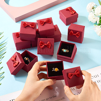 Квадратные картонные бумажные подарочные коробки для хранения колец CON-TAC0001-17G-1