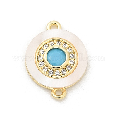 Подвески-коннекторы из латуни с микропаве из прозрачного кубического циркония и ракушки KK-M303-03G-01-1